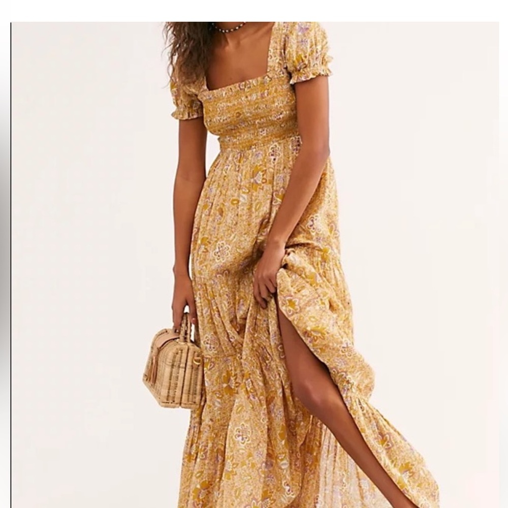 Free People Yellow Floral Maxi Dress